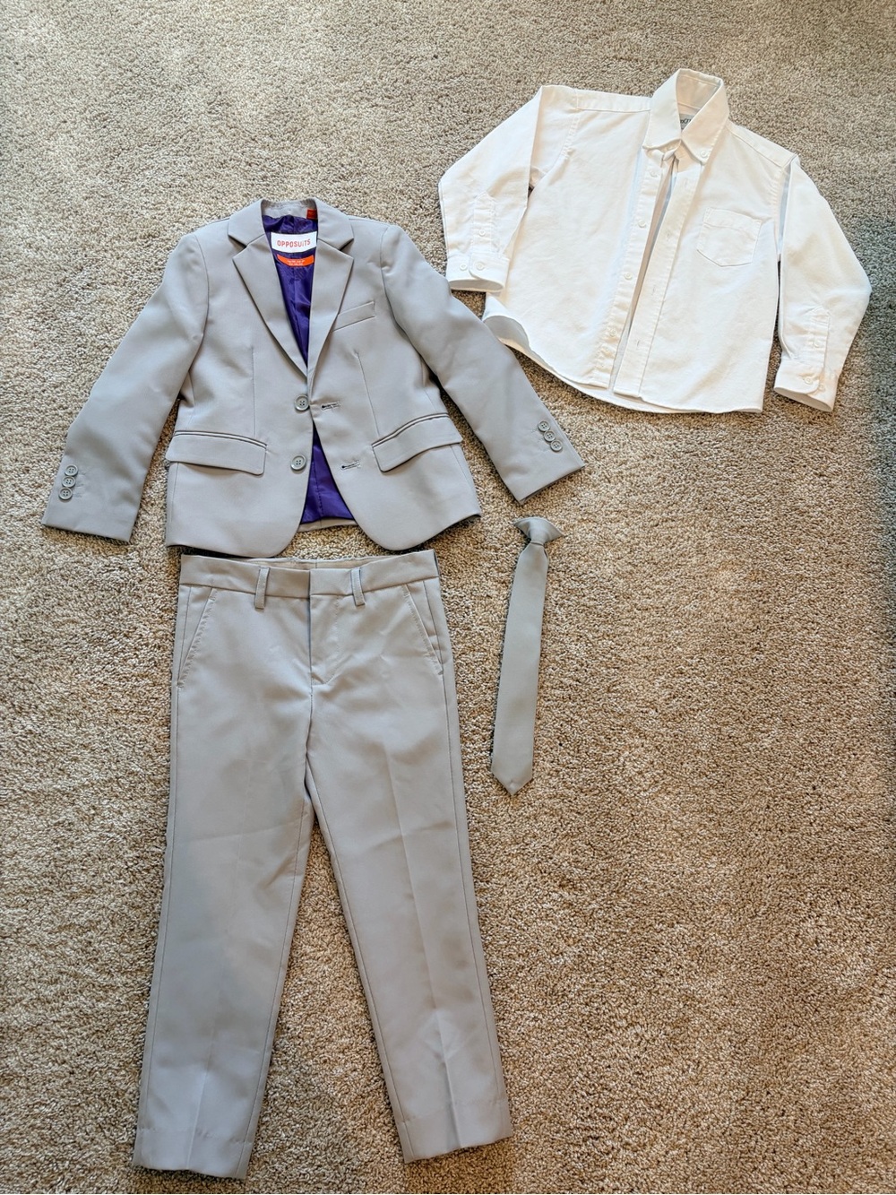 OppoSuits Light Gray Boys Suit Set with White Shirt